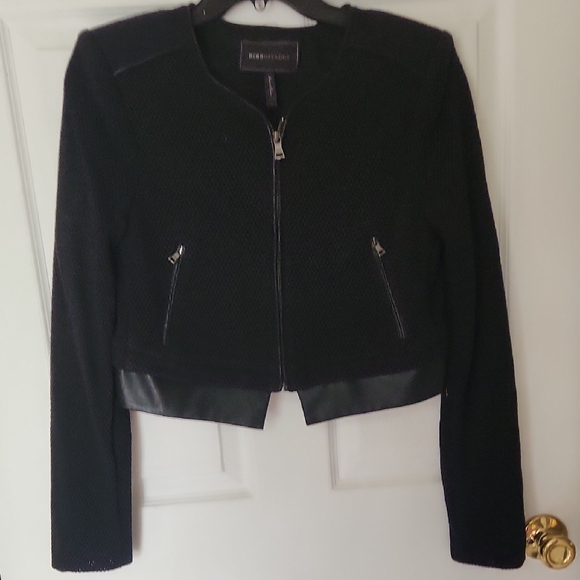 BCBGMaxAzria Leather Trim Knit Crop Jacket L - Picture 1 of 4